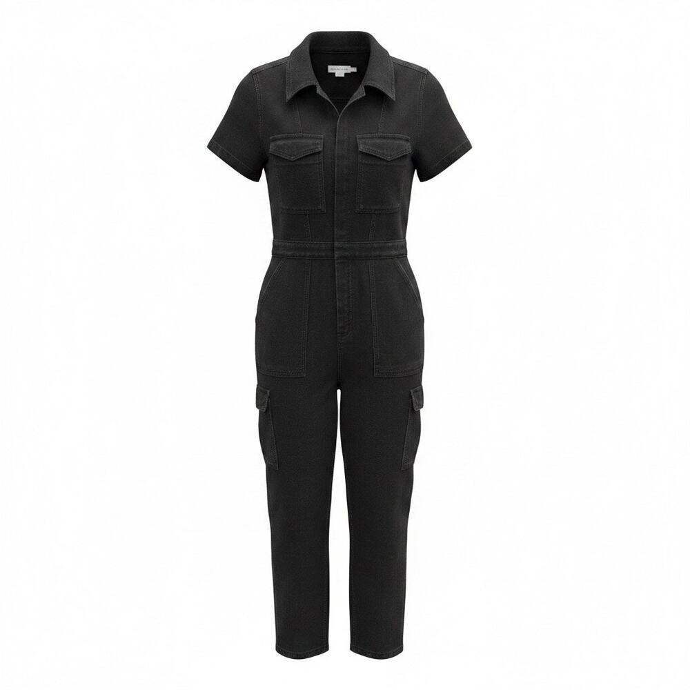 NWT L Good American Black Denim Zip Front Utility Fit For Success Jumpsuit